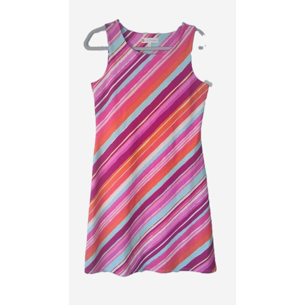 Jude Connally striped sleeveless A-line dress, sz S knit, colorful resort vacat